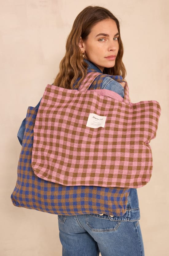 Sac Cabas en Coton M&eacute;lang&eacute; &agrave; Carreaux TOTE BAG Petit Mod&egrave;le;${refinementColor}