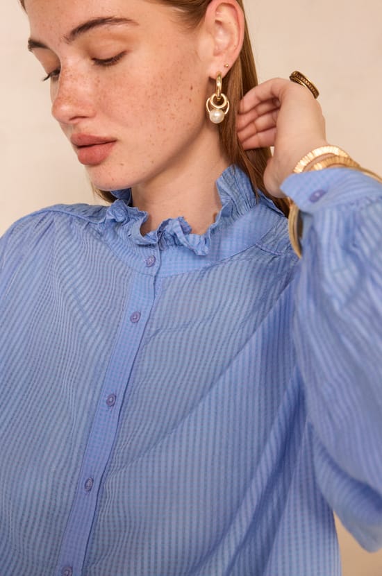 MONA striped long-sleeve blouse;${refinementColor}