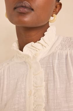 Cream long-sleeve cotton blouse MANGUE;${refinementColor}