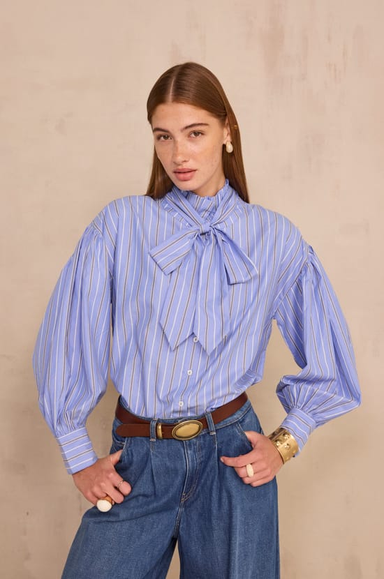 Striped blouse with lavalli&egrave;re collar MORGANE;${refinementColor}