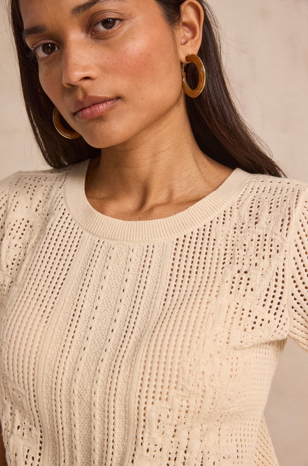 Short-sleeved cotton crochet top PHILIPPINE;${refinementColor}