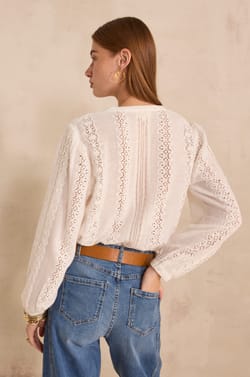 Embroidered long-sleeve cotton blouse MAGUY;${refinementColor}