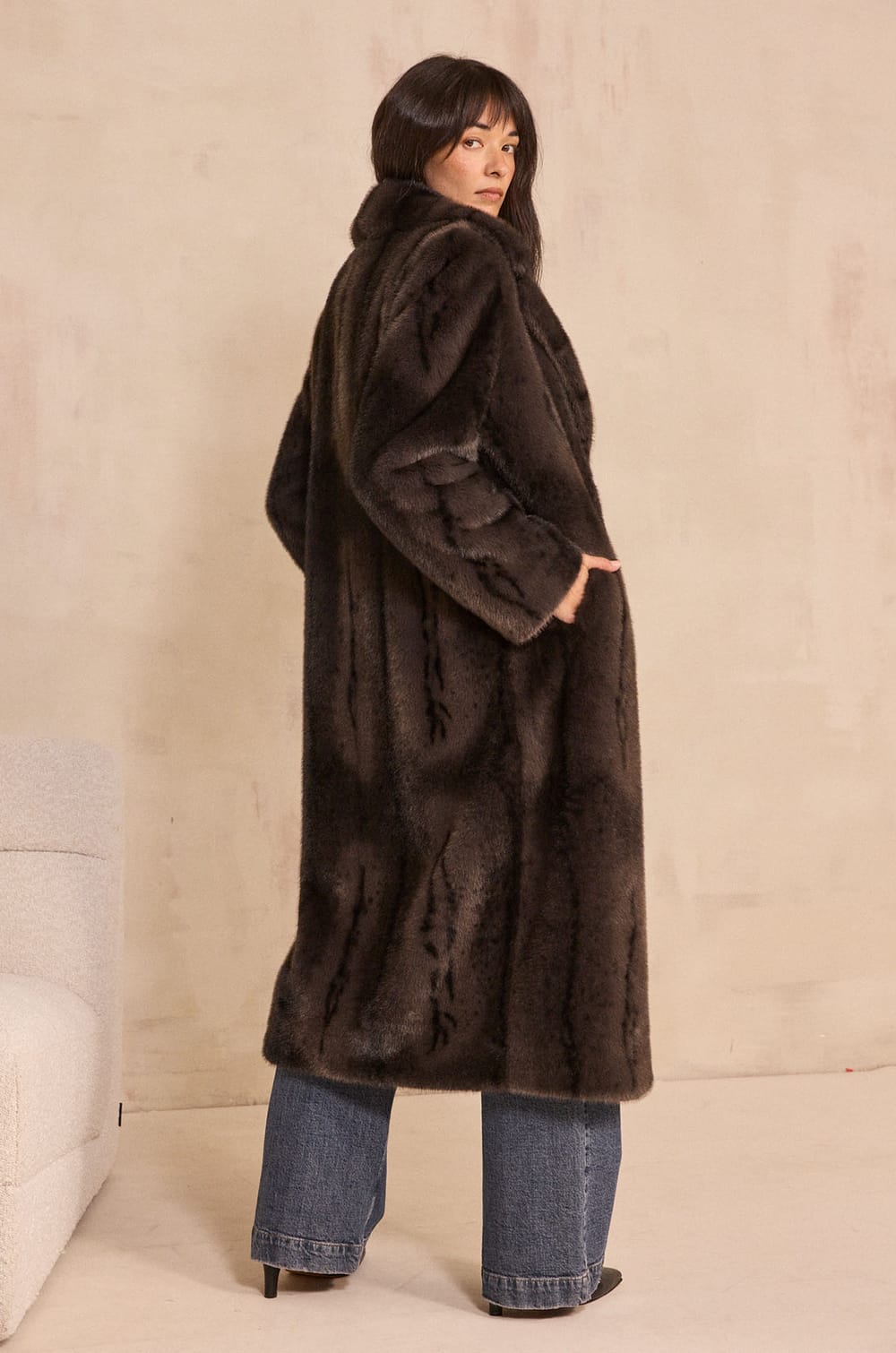 Charcoal coat with fur effect CLARISSE;${refinementColor}