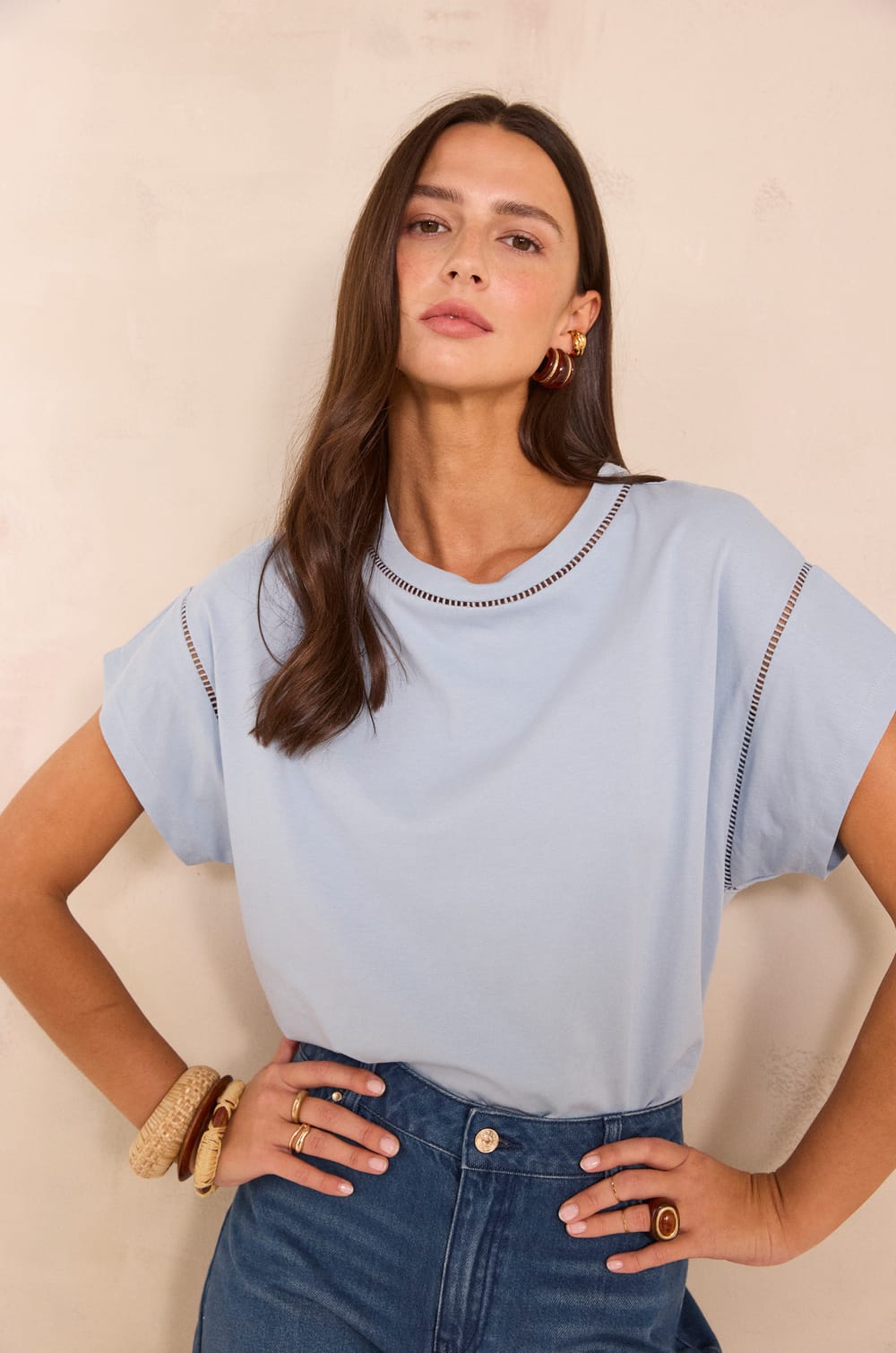 Short-sleeve cotton T-shirt LOUISE;${refinementColor}