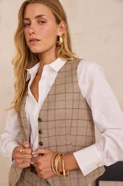 Sleeveless Prince of Wales check Cardigan SIMEON;${refinementColor}