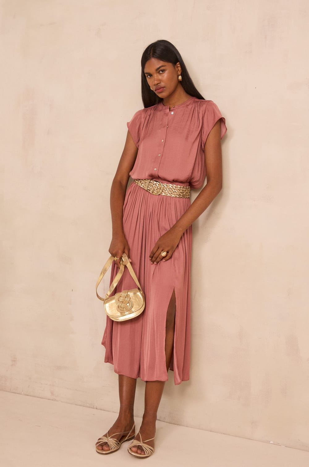 Jupe longue satin&eacute;e Juliana;${refinementColor}