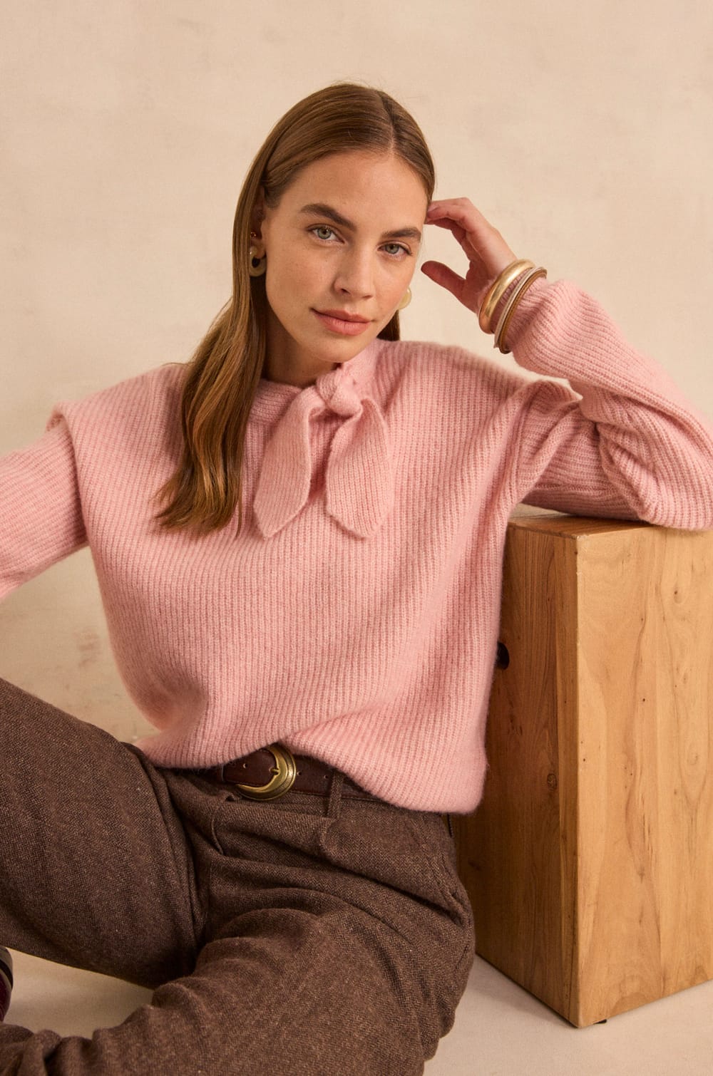 Blush pink high-neck sweater ANAIS;${refinementColor}