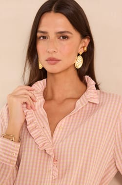 Long-sleeved checkered print blouse SALIA;${refinementColor}
