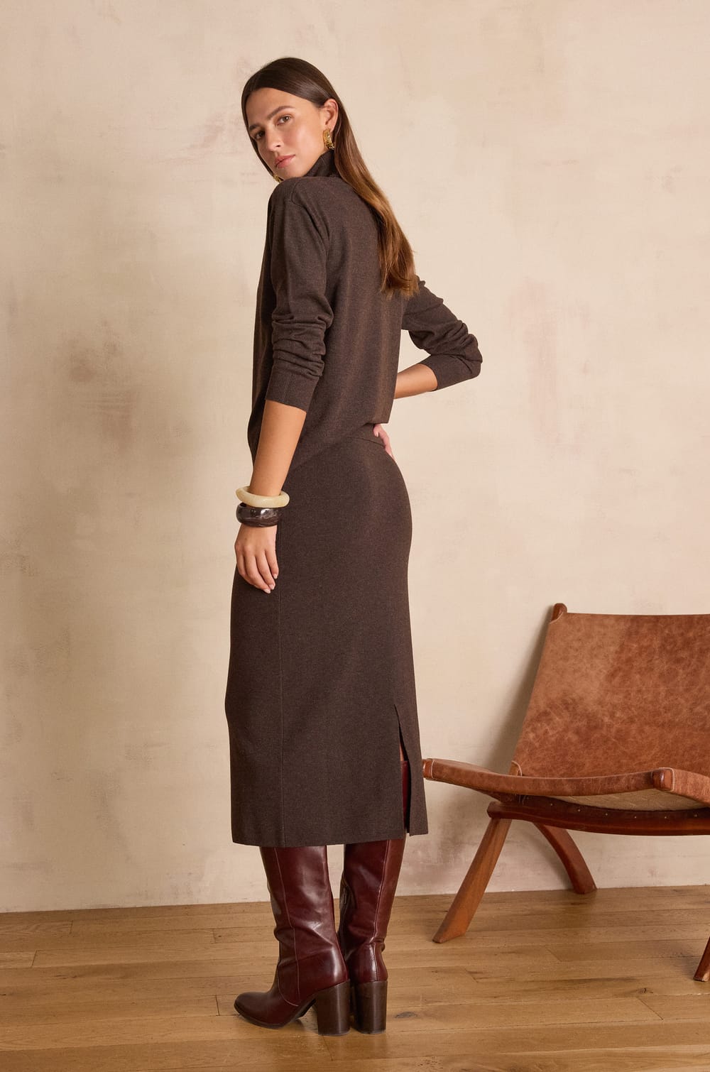 CHARLOTTE straight wool skirt;${refinementColor}