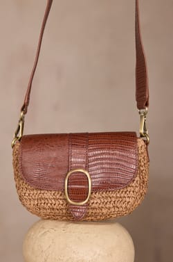 MAX MINI leather and raffia bag;${refinementColor}