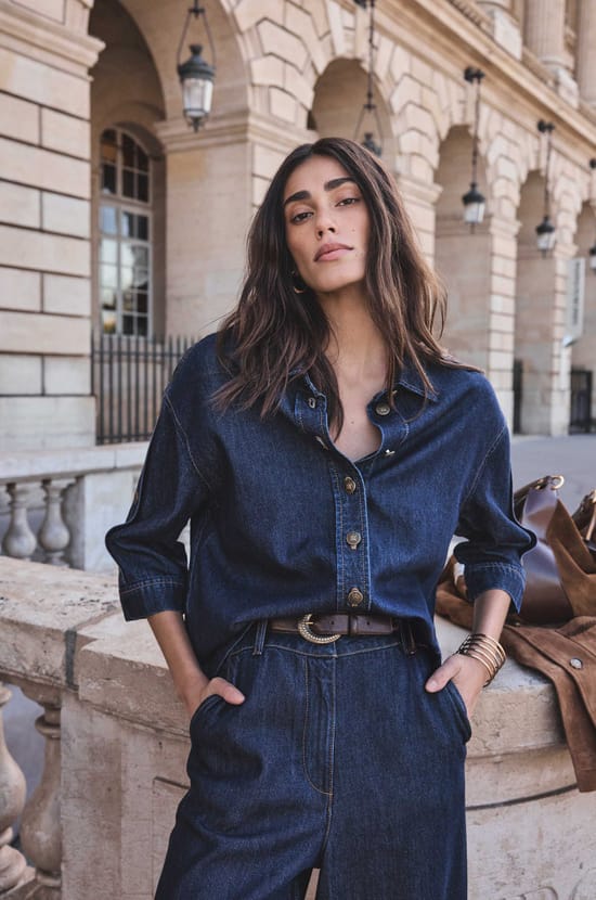 3/4 Sleeve Denim Blouse MILO;${refinementColor}