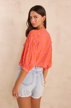 Printed 3/4 sleeve cotton blouse BLISS;${refinementColor}