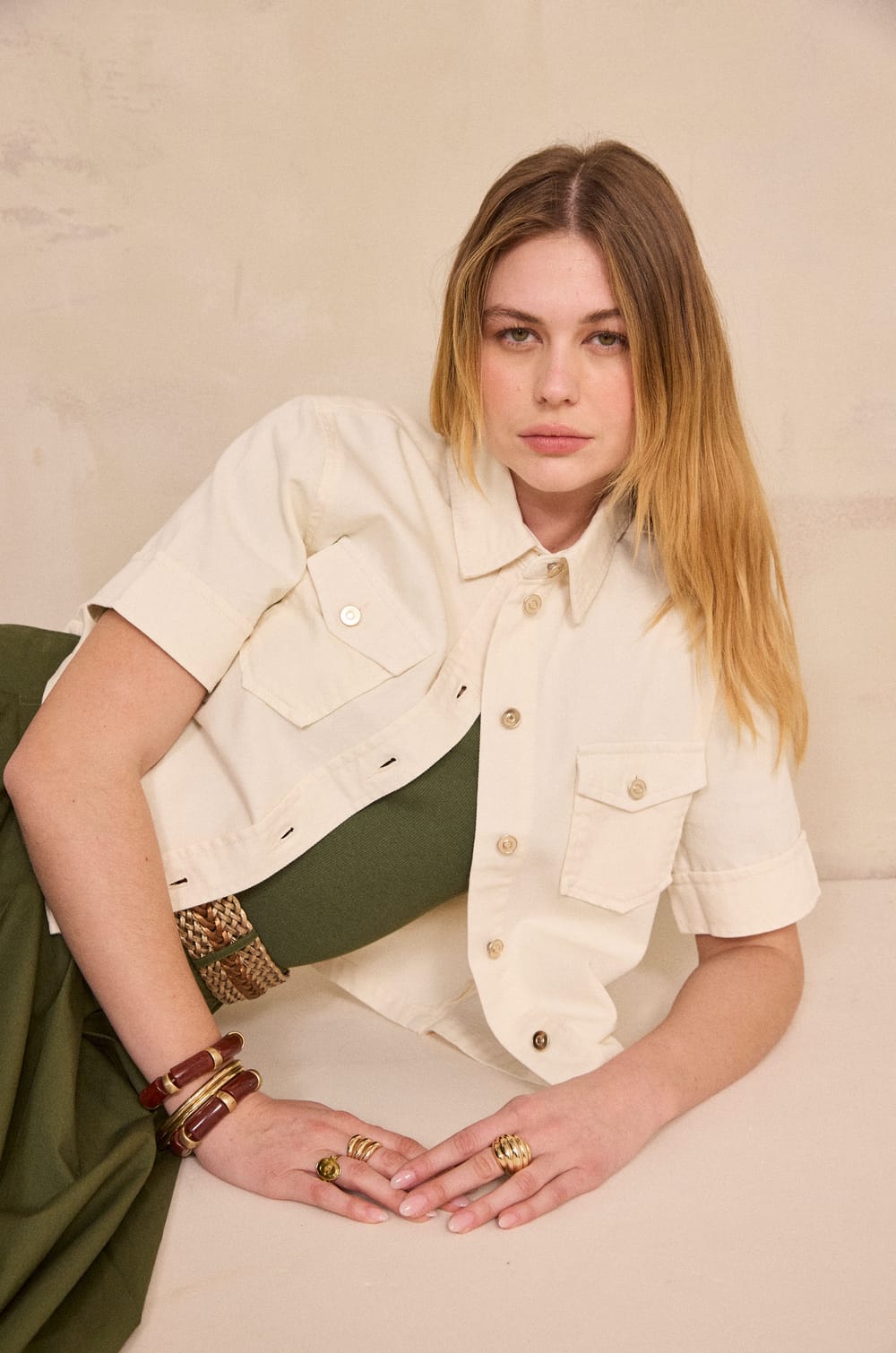 DIEGO short sleeve denim shirt;${refinementColor}