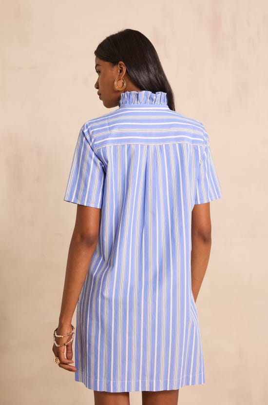 Striped straight dress with short sleeves in cotton BLAKE;${refinementColor}