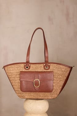 Leather and raffia basket bag MAX;${refinementColor}