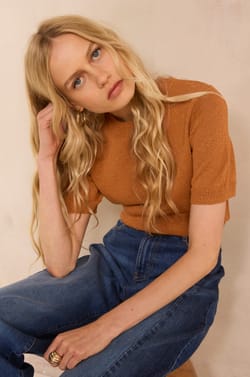 Short sleeve cotton blend AMANDA sweater;${refinementColor}