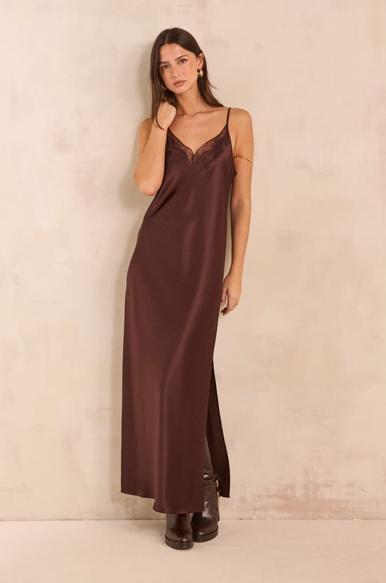Straight satin dress REFLECTION;${refinementColor}