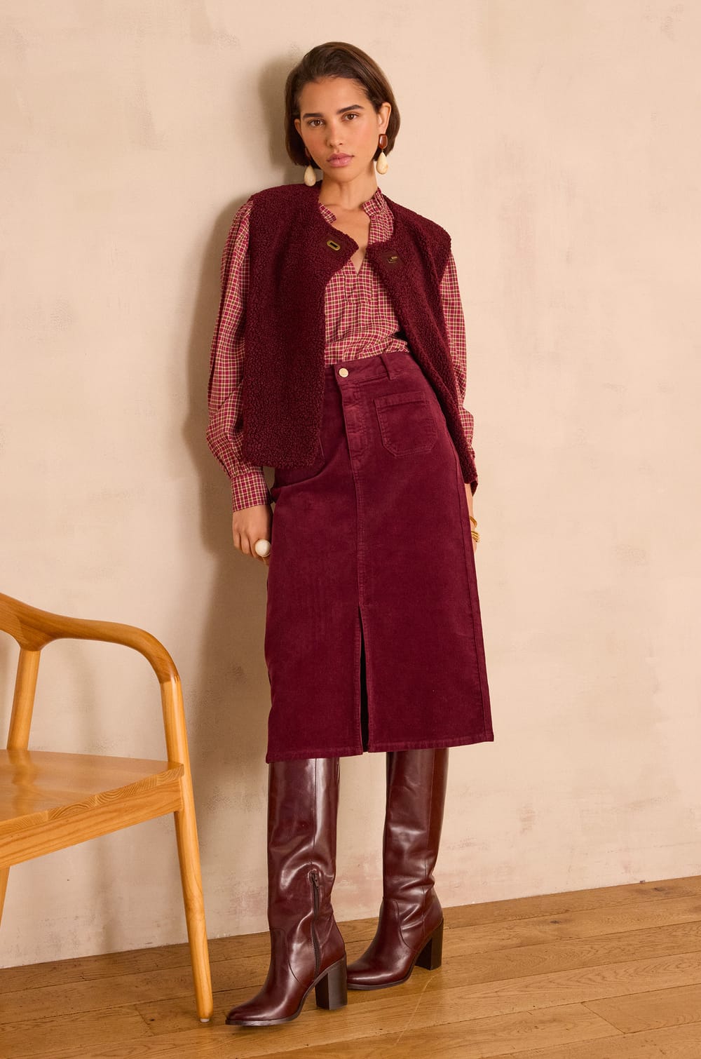 CLEO straight corduroy skirt;${refinementColor}