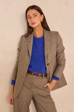 Dark taupe blazer with notched collar PEYTON;${refinementColor}