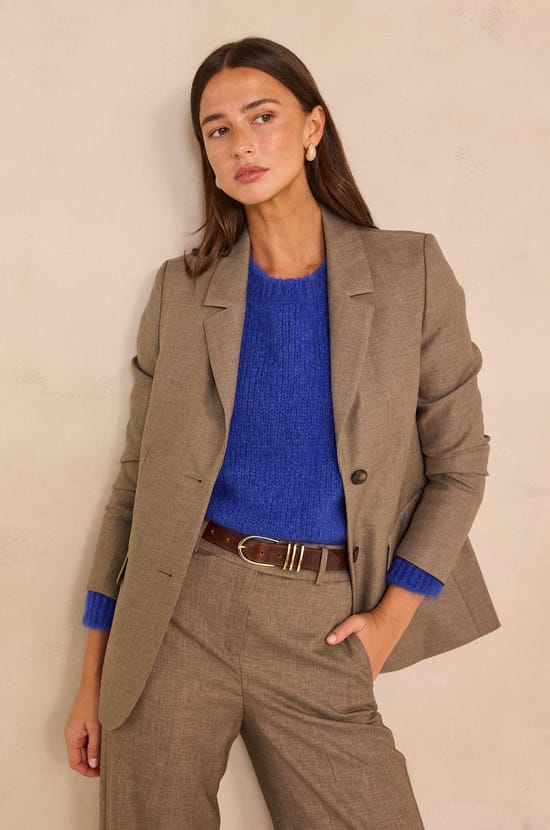 Dark taupe blazer with notched collar PEYTON;${refinementColor}