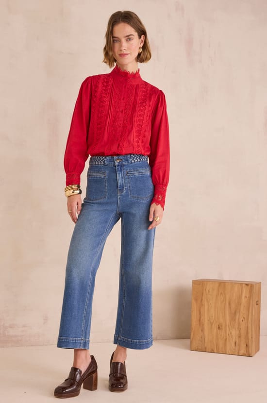 Jean cropped aux d&eacute;tails tress&eacute;s ROMA;${refinementColor}