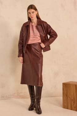 VIOLET leather midi skirt;${refinementColor}