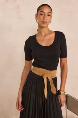 T-shirt manches courtes en coton m&eacute;lang&eacute; LANA;${refinementColor}