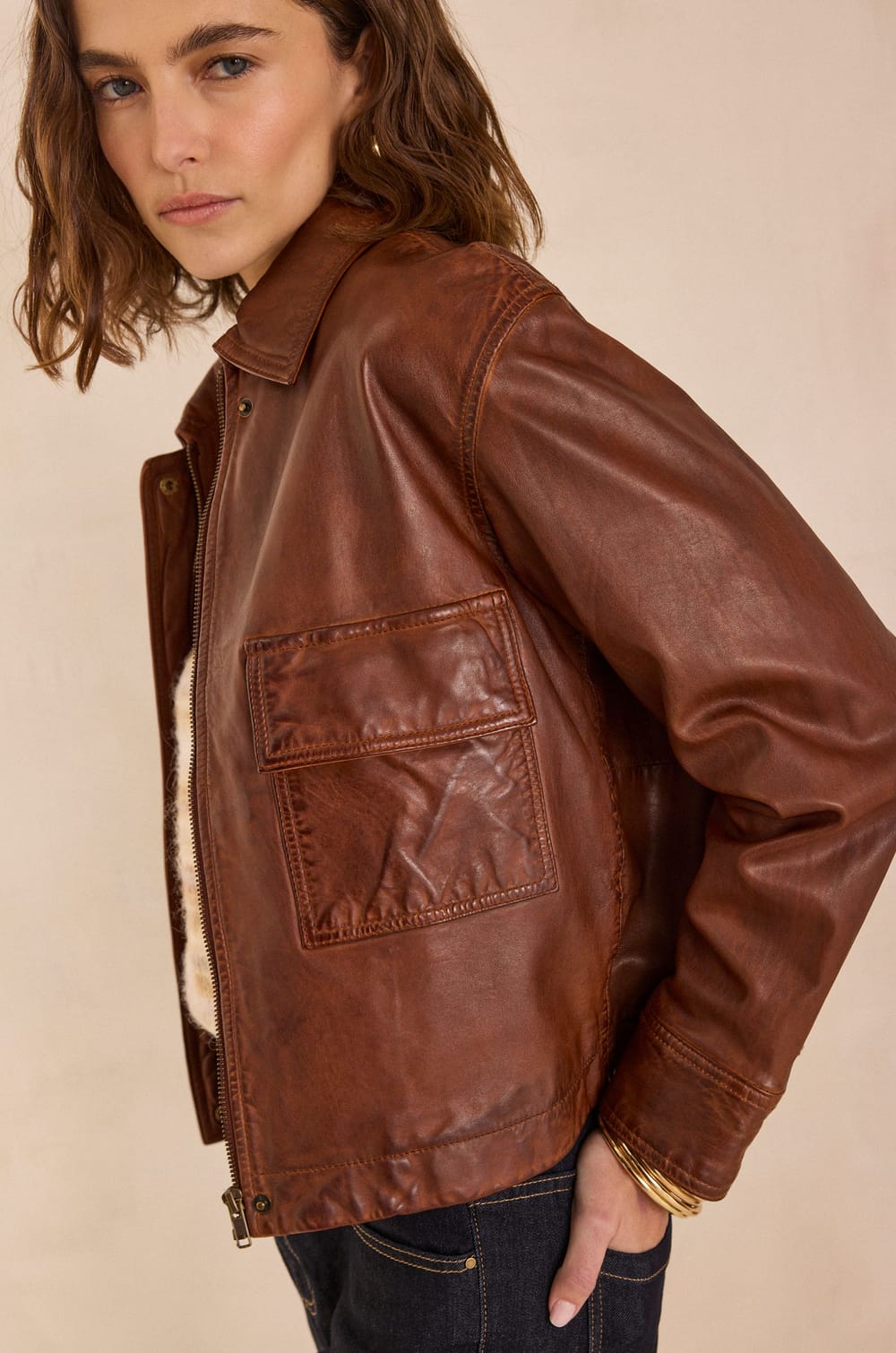 COCO leather jacket;${refinementColor}