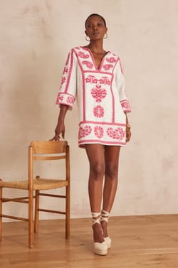 MARGUERITE Dress in embroidered cotton;${refinementColor}