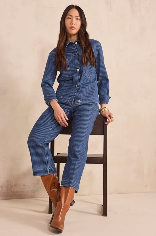 Rosie Cropped Striped Cotton Straight Pants;${refinementColor}