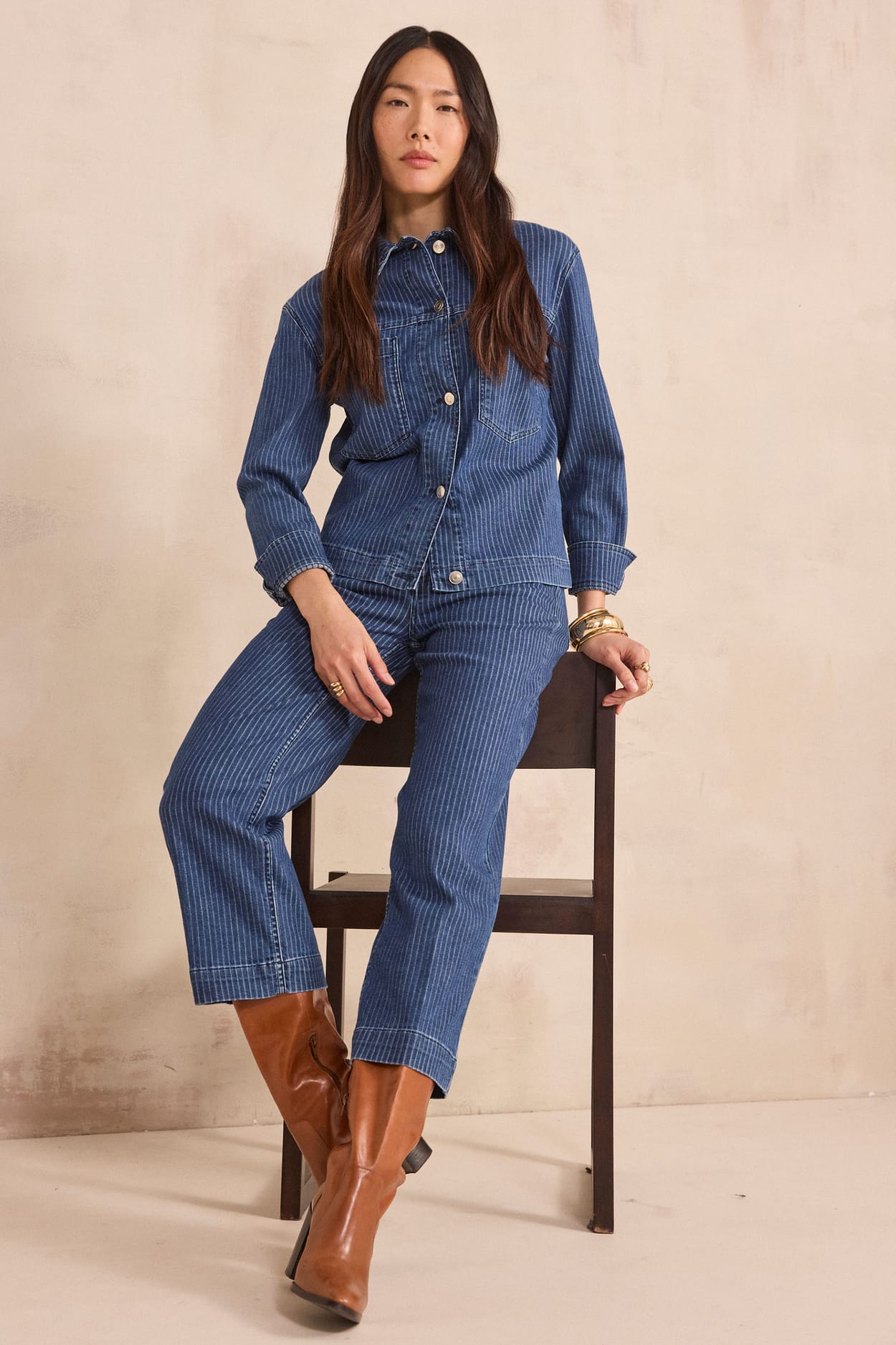 Rosie Cropped Striped Cotton Straight Pants;${refinementColor}