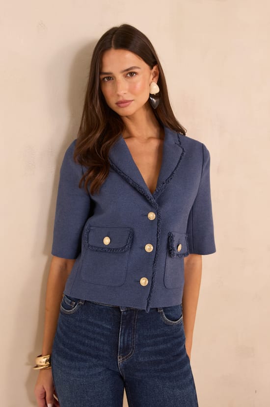 Veste de tailleur tweed en coton m&eacute;lang&eacute; VALENCE;${refinementColor}