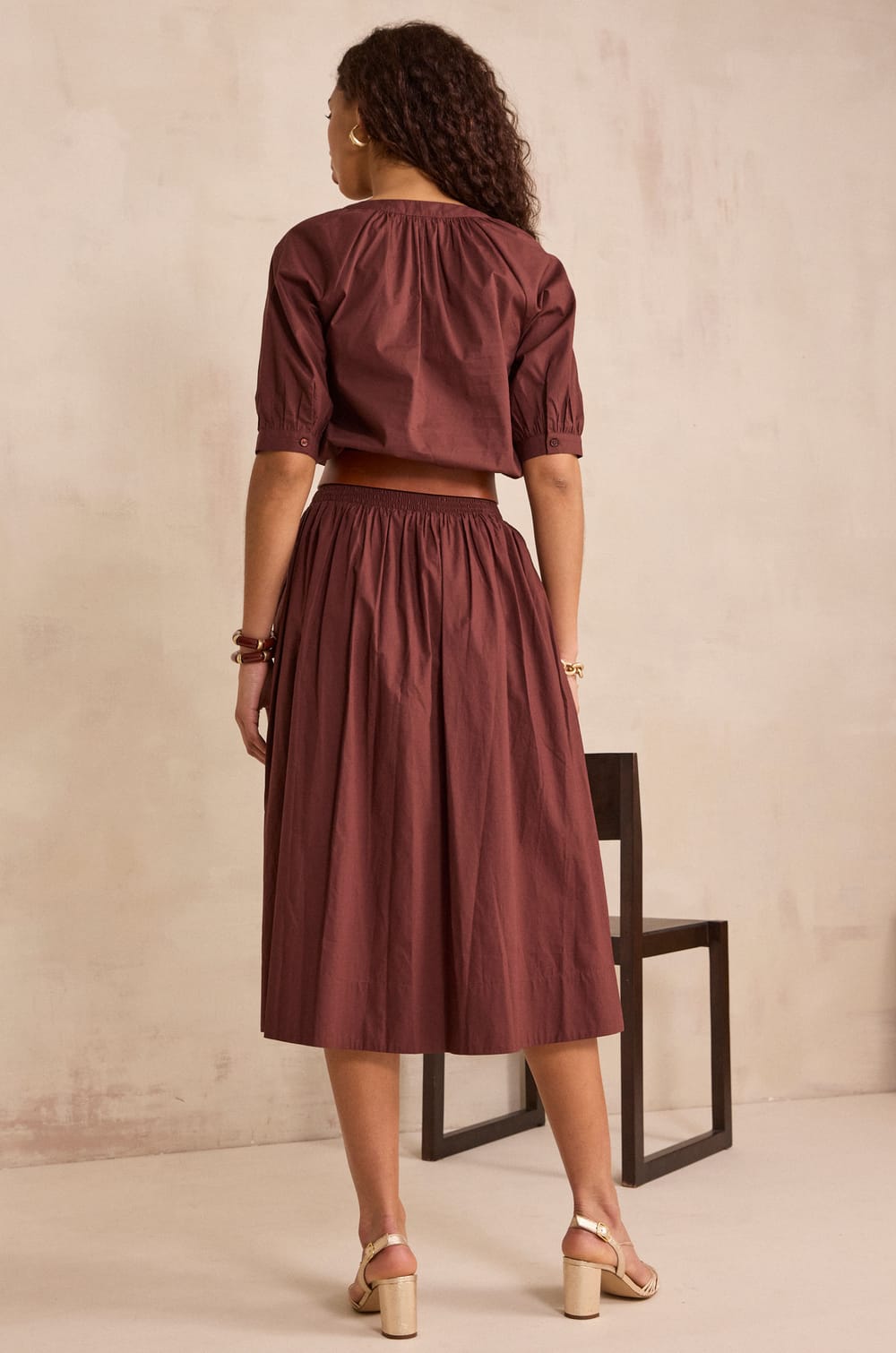 ORPHEE cotton dancing midi skirt;${refinementColor}