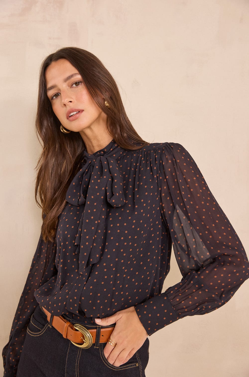 SPIRIT long-sleeved polka dot blouse;${refinementColor}