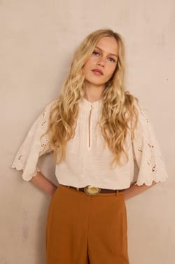 Embroidered 3/4 Sleeve Cotton Blouse MASHA;${refinementColor}