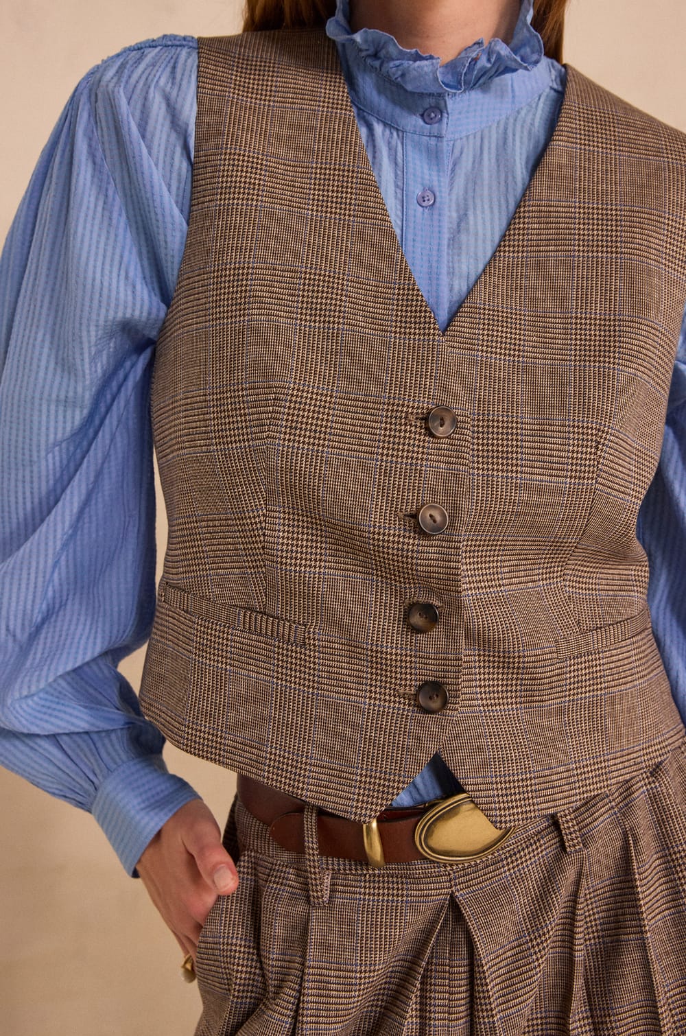 Sleeveless prince of wales printed vest BABEL;${refinementColor}