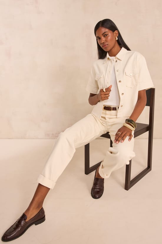 DIEGO short-sleeve denim shirt;${refinementColor}