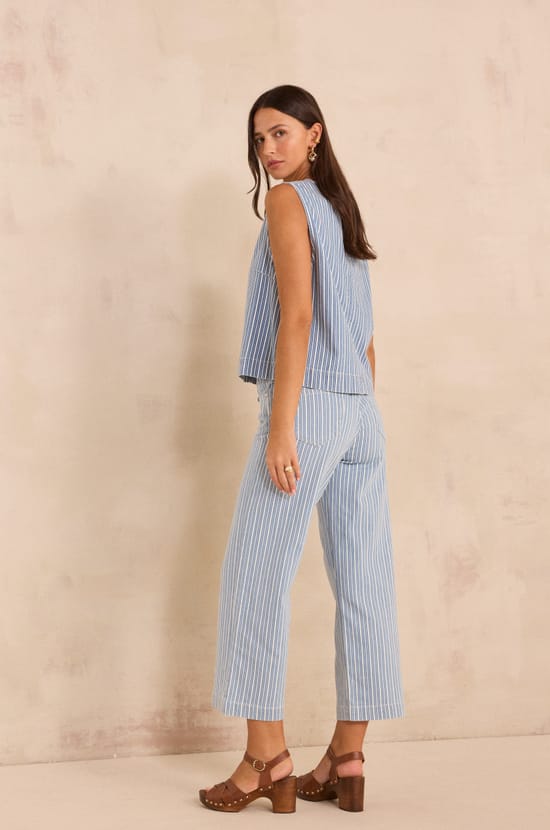 Striped straight cropped cotton blend pants ROSIE;${refinementColor}