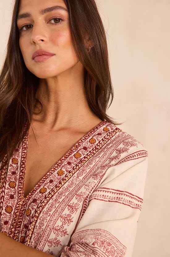 Straight embroidered cotton dress MAE;${refinementColor}
