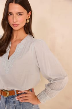 Embroidered long-sleeved cotton blouse MAISSA;${refinementColor}