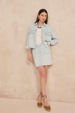 Short denim skirt EYELET;${refinementColor}