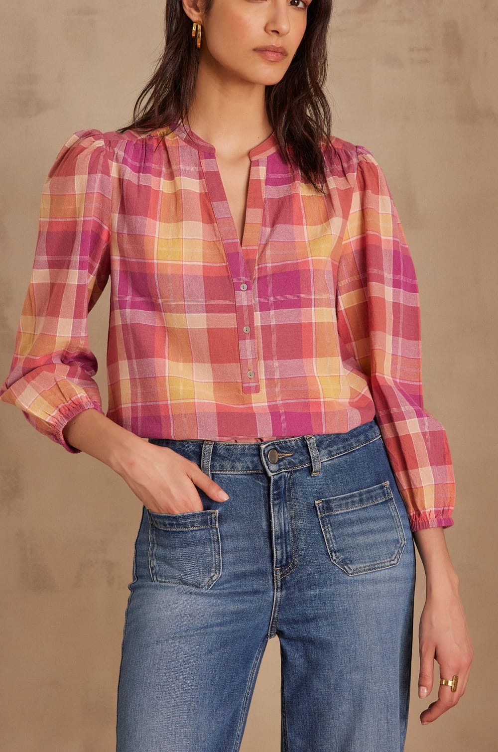 Blouse PRUDENCE &agrave; carreaux;${refinementColor}