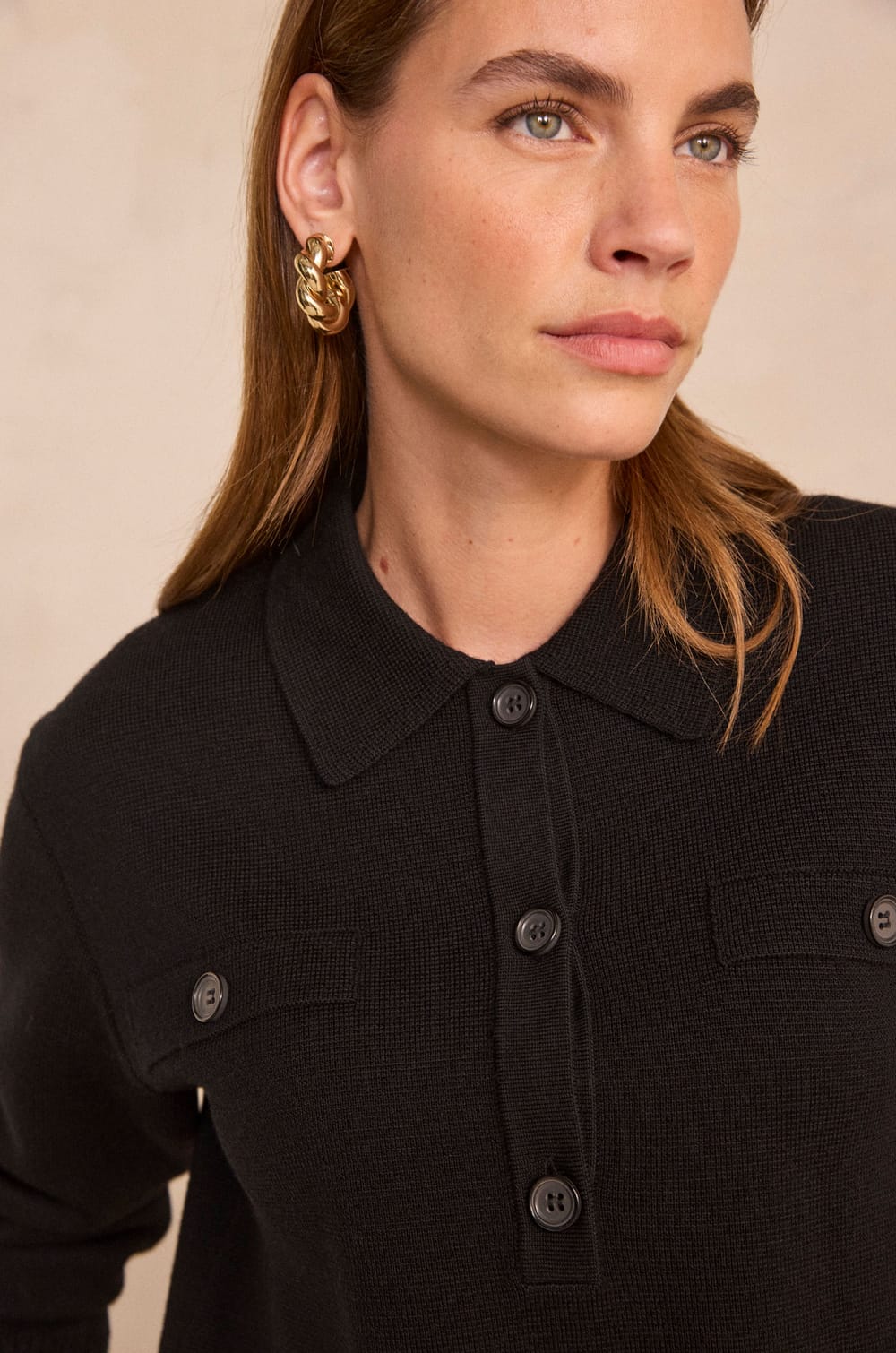 Black long-sleeved wool sweater AMBRE;${refinementColor}