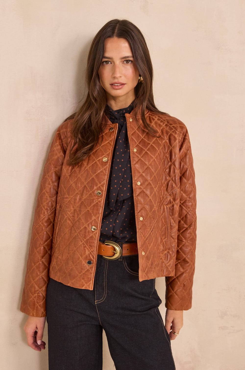 Cinnamon quilted leather jacket BETSY;${refinementColor}