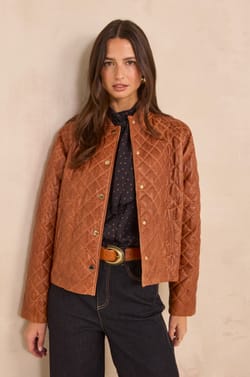 Cinnamon quilted leather jacket BETSY;${refinementColor}