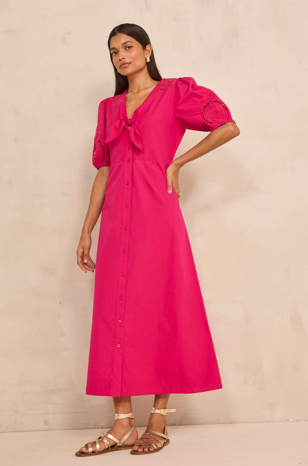Long straight cotton dress LAURENE;${refinementColor}