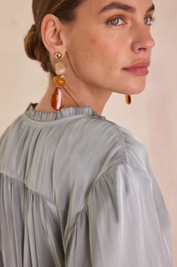 Satin blouse with puff sleeves DEESSE;${refinementColor}