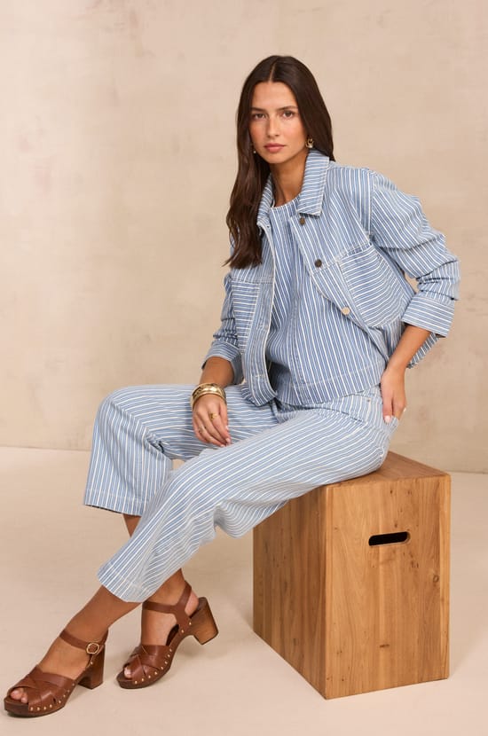 Striped long-sleeve blended cotton jacket CARLA;${refinementColor}