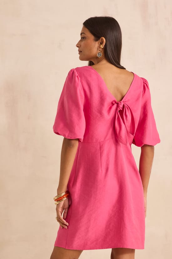 BAYLA short puff sleeve straight dress;${refinementColor}