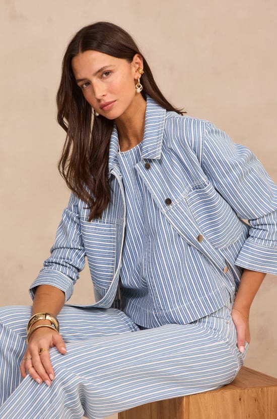 Striped long-sleeve blended cotton jacket CARLA;${refinementColor}